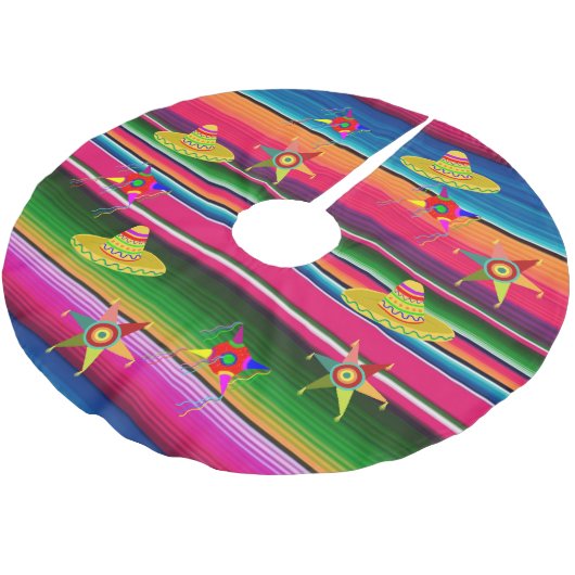 メキシコのセラピ毛布ストライプのクリスマスメキシコ ブラッシュドポリエステルツリースカート (アングル)