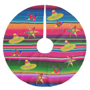 メキシコのセラピ毛布ストライプのクリスマスメキシコ ブラッシュドポリエステルツリースカート