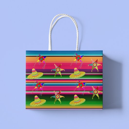 メキシコのセラピ毛布ストライプのクリスマスメキシコ ラージペーパーバッグ
