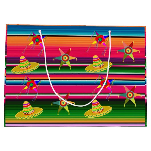 メキシコのセラピ毛布ストライプのクリスマスメキシコ ラージペーパーバッグ