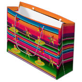 メキシコのセラピ毛布ストライプのクリスマスメキシコ ラージペーパーバッグ (正面アングル)