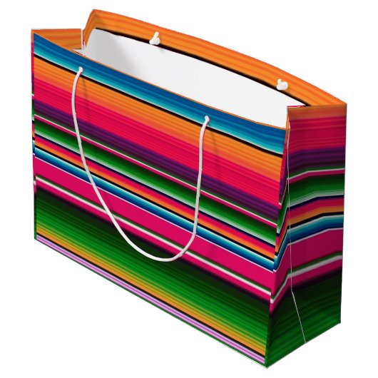 メキシコのセラピ毛布ストライプメキシコカラフル ラージペーパーバッグ (裏面アングル)