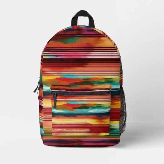 メキシコのセラペの水の色のカラフルストライプ プリントバックパック (正面)