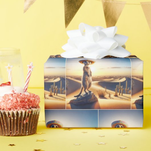 メキシコのソンブレロを着たメルカット ラッピングペーパー (誕生日パーティー)