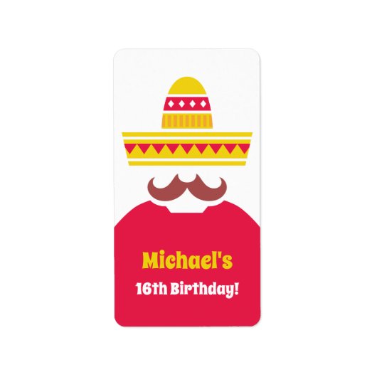 メキシコのソンブレロ ヒゲ 誕生日フィエスタ ラベル (正面)