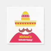 メキシコのソンブレロ・ムスタッシュ誕生日パーティー用品 スタンダードカクテルナプキン (正面)