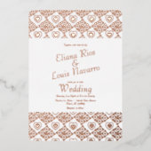 メキシコのタイルハートタラベラ結婚金ゴールドのプレス 箔招待状 (正面)
