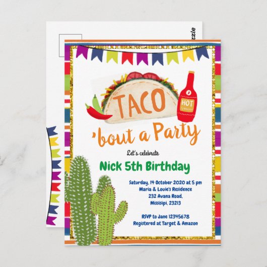 メキシコのタコでパーティー誕生日招待状 ポストカード (正面/裏面)