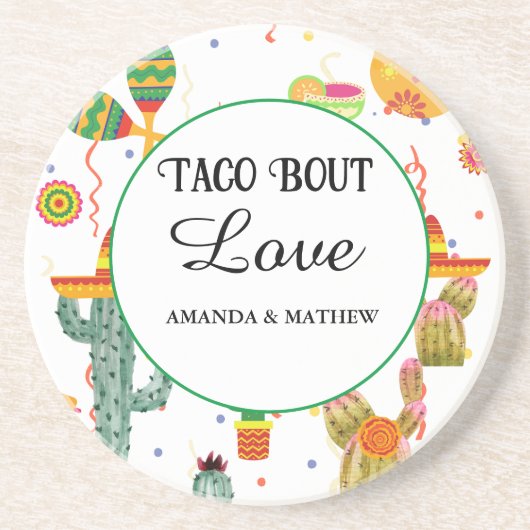 メキシコのタコの恋のブライダルシャワーパーティーの好意 コースター (正面)