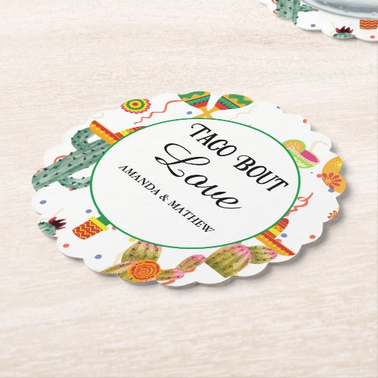 メキシコのタコの恋のブライダルシャワーパーティーの好意 ペーパーコースター (アングル)