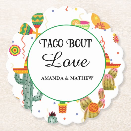 メキシコのタコの恋のブライダルシャワーパーティーの好意 ペーパーコースター (正面)