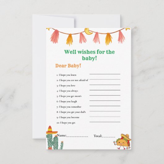 メキシコのタコは赤ちゃんシャワーゲームカードを願う 招待状 (正面)
