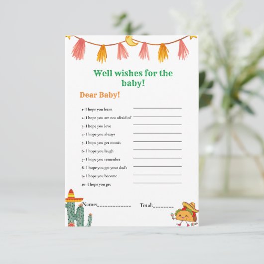 メキシコのタコは赤ちゃんシャワーゲームカードを願う 招待状 (スタンド正面)