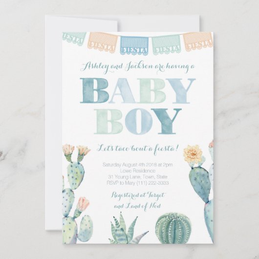 メキシコのタコスが男の子のためのフェスタの赤ちゃんシャワーを浴びる 招待状 (正面)