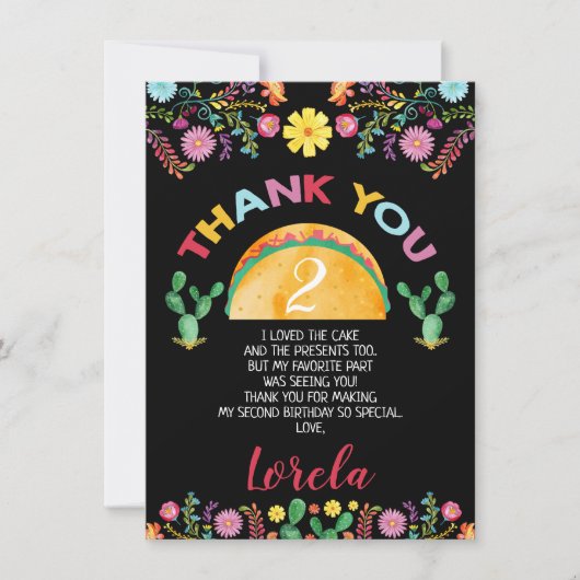 メキシコのタコトウィズデイ2nd誕生日サンキューカード 招待状 (正面)