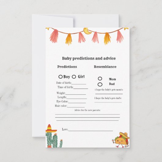 メキシコのタコベビー予測ベビーシャワーゲームカード 招待状 (正面)