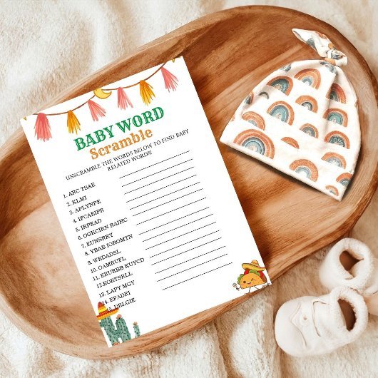 メキシコのタコ語スクランブル赤ちゃんシャワーゲームカード 招待状