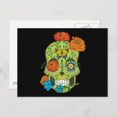 メキシコのタトゥー スカルに口にバラ ポストカード (正面/裏面)