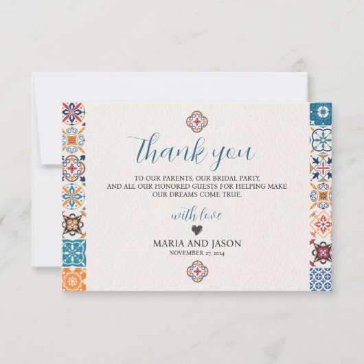 メキシコのタラベカラフルラフローラ結婚フィエスタ サンキューカード (正面)