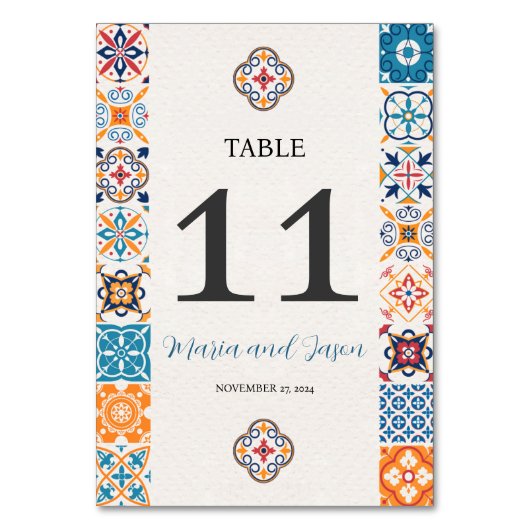 メキシコのタラベカラフルラフローラ結婚フィエスタ テーブルナンバー (正面)