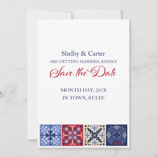 メキシコのタラベラのタイル結婚式の日付を保存 セーブザデート (正面)