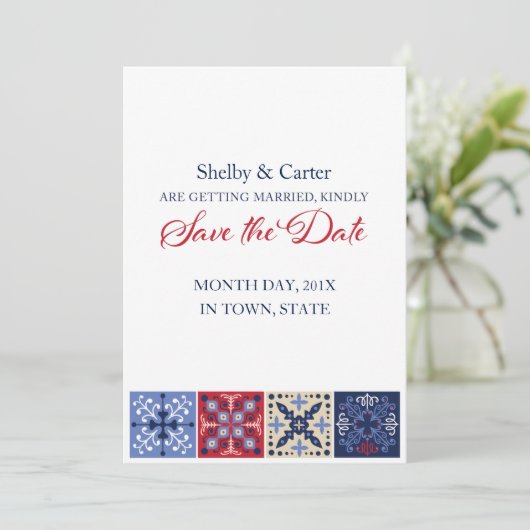 メキシコのタラベラのタイル結婚式の日付を保存 セーブザデート (スタンド正面)