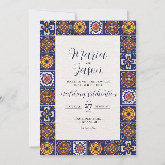 メキシコのタラベラカラフル・マジクラシックョリ結婚カ 招待状 (正面)