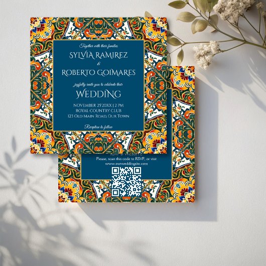 メキシコのタラベラティール（緑がかった色）エレガントな結婚式とRSVP 招待状