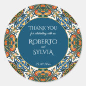 メキシコのタラベラティール(緑がかった色)エレガントな結婚式の好意 ラウンドシール (正面)