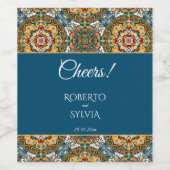 メキシコのタラベラティール（緑がかった色）エレガントな結婚式の好意 ワインラベル (シングルラベル)