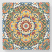 メキシコのタラベラティール（緑がかった色）ヴィンテージ結婚式の好意 ストーンコースター (正面)