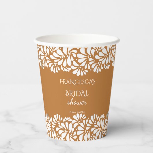 メキシコのタラベラテラコッタのウェディングシャワー モノグラム 紙コップ (裏面)