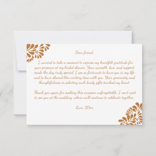 メキシコのタラベラテラコッタのブライズシャワー サンキューカード (裏面)