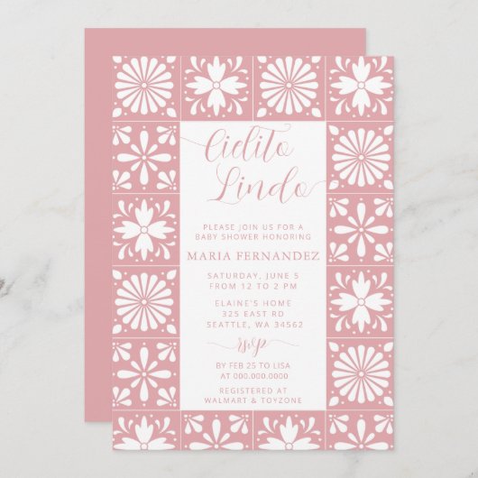 メキシコのタラベラピンクのシエリートリンドの赤ちゃんシャワー 招待状 (正面/裏面)