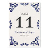 メキシコのタラベラブルーフローラミニマル結婚リスト テーブルナンバー (正面)