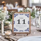 メキシコのタラベラブルーフローラミニマル結婚リスト テーブルナンバー