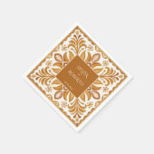 メキシコのタラベラ茶色のエレガントなウェディングモノグラムの スタンダードカクテルナプキン (角)