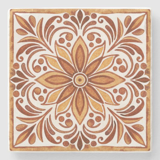 メキシコのタラベラ茶色のエレガントな結婚式の好意 ストーンコースター (正面)