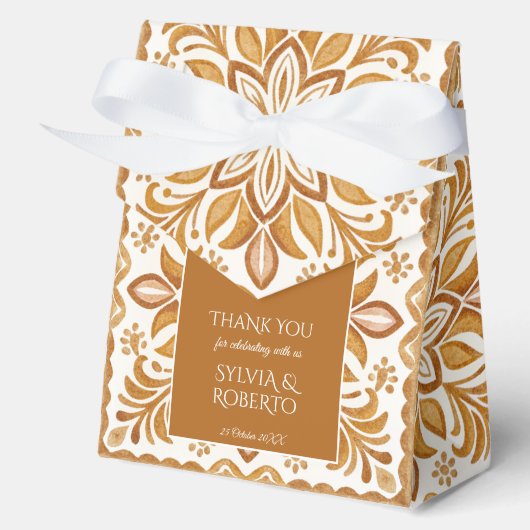 メキシコのタラベラ茶色のエレガントな結婚式 フェイバーボックス (正面)