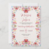 メキシコのタレヴェラ マヨリカ カラフル フラワー ウェディング 招待状 (正面)