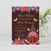 メキシコのダークスキンウーマンフローラドレス甘い16 招待状 (スタンド正面)