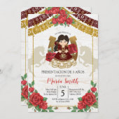 メキシコのチャラ・ブルゴーニュ・レッド・ローズが3誕生日イン 招待状 (正面/裏面)