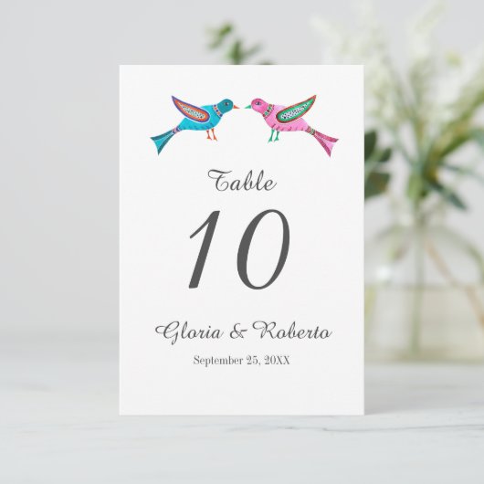 メキシコのテーブル結婚番号(ブルー&ピンク) サンキューカード (スタンド正面)