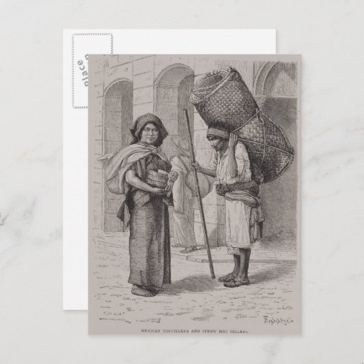 メキシコのトルティーリャと麦わら売り ポストカード (正面/裏面)