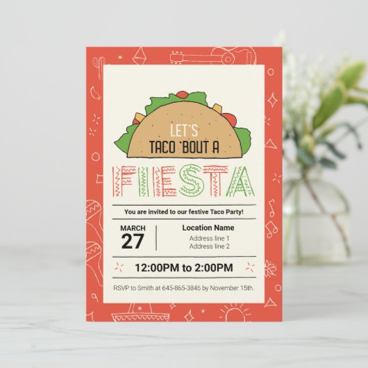 メキシコのドゥードルズタコクリップアートタコフィエスタパーティー 招待状 (スタンド正面)