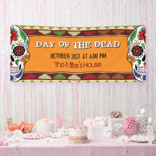 メキシコのハロウィーンの死んだ砂糖スカル 横断幕