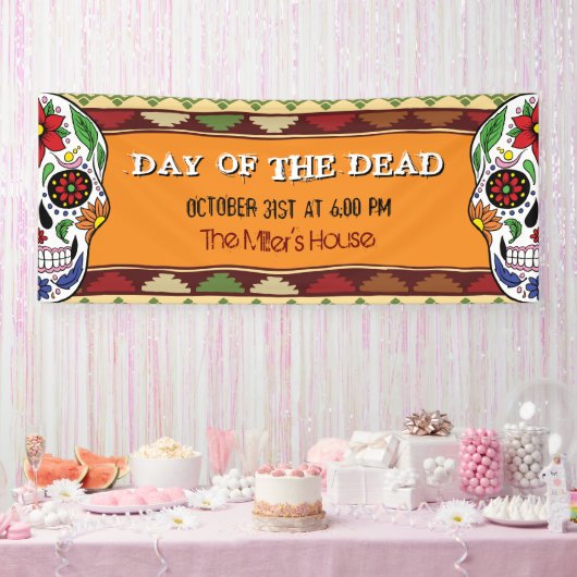 メキシコのハロウィーンの死んだ砂糖スカル 横断幕 (パーティー)