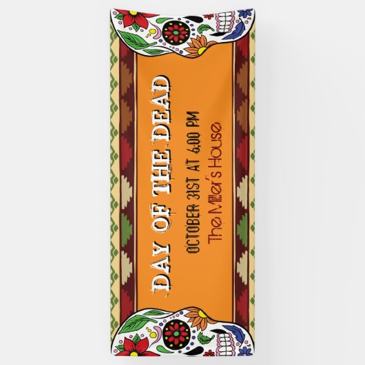 メキシコのハロウィーンの死んだ砂糖スカル 横断幕 (縦)