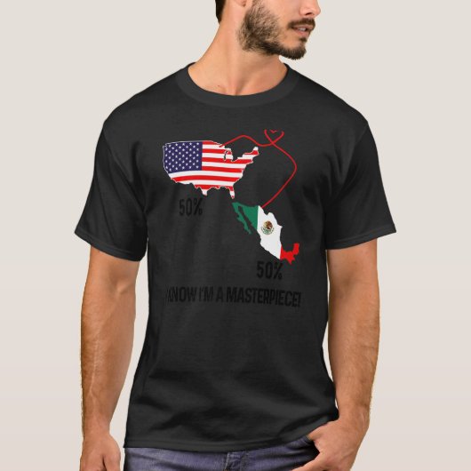 メキシコのハーフ・アメリカ国旗の複合マップ（メキシコ） Tシャツ (正面)