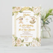 メキシコのバプテスマ白フローラ双子と女の子 招待状 (スタンド正面)